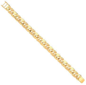 9ct Yellow Gold 12mm Plain & Engraved Anchor Link Gents 8" Bracelet
