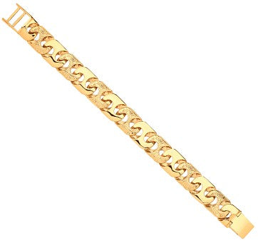 9ct Yellow Gold 16mm Plain & Engraved Anchor Large Link 8" Gents Bracelet
