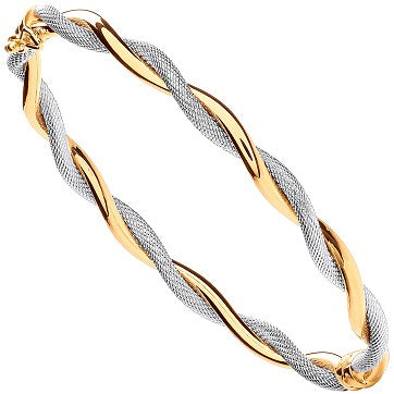 9ct Yellow & White Gold Twist Hollow Oval Bangle
