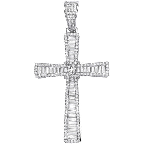 925 Sterling Silver Baguettes & Round CZs Large Cross