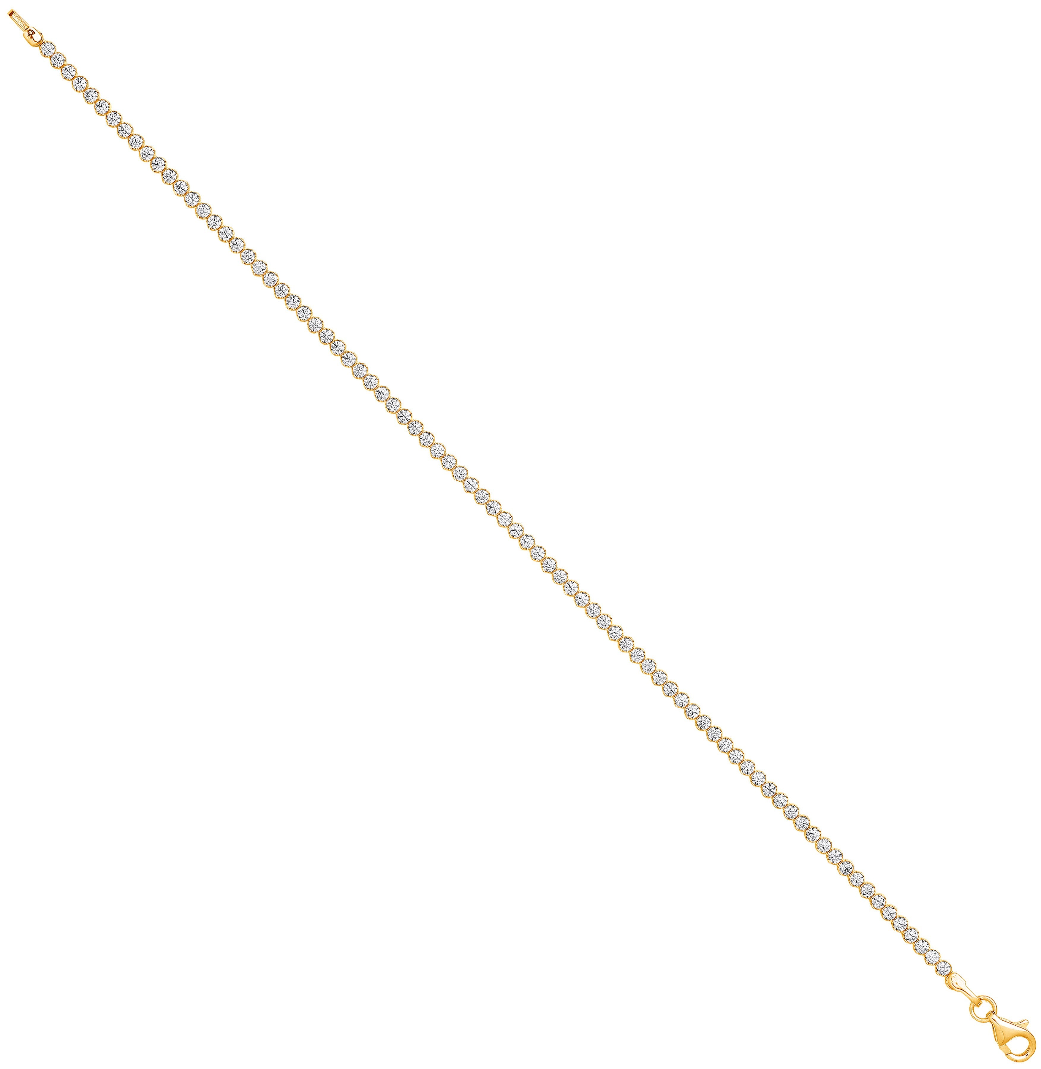 9ct Yellow Gold Round Cubic Zirconia Ladies Tennis 07" Bracelet