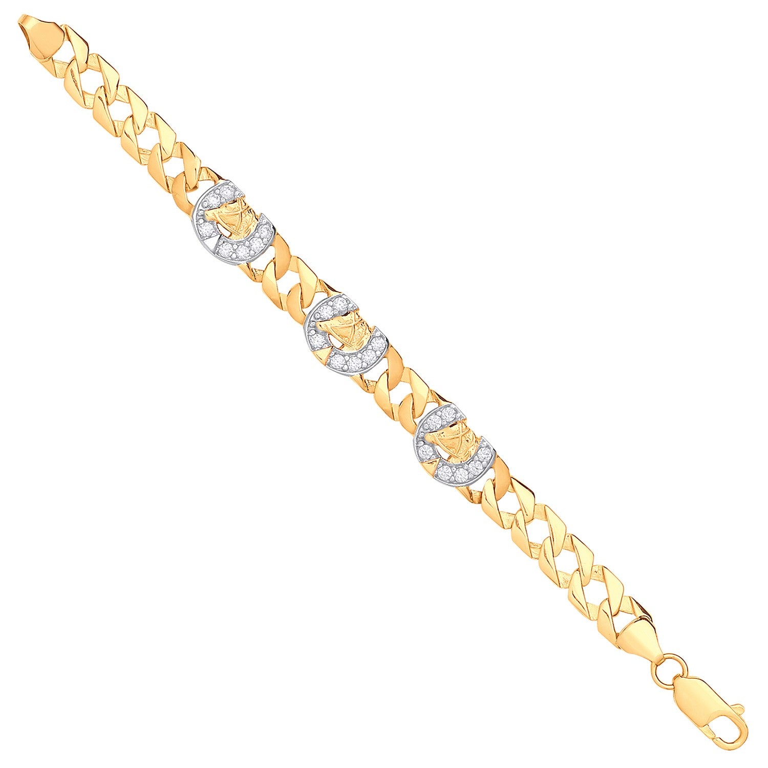 9ct Yellow Gold Lucky Horseshoe Cubic Zirconia Charms 6" Childs Bracelet
