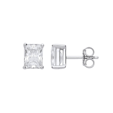 925 Sterling Silver Emerald Cut Cz Ring, Pendant & Earrings Set