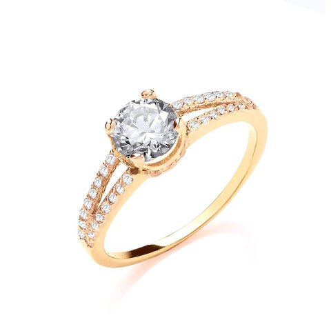 9ct Yellow Gold Split Shank Cz Solitaire Ring