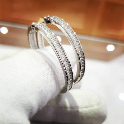 925 Sterling Silver 35mm Baguette Cut Hoop Earrings