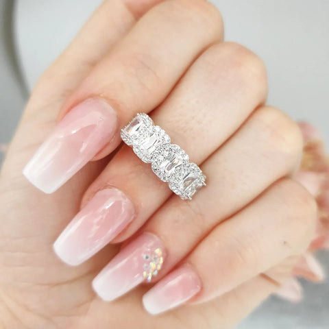 925 Sterling Silver 5 Stone Emerald Cut Eternity Ring