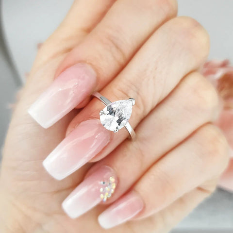 925 Sterling Silver Claw Set Pear Cut Cz Solitaire Ring