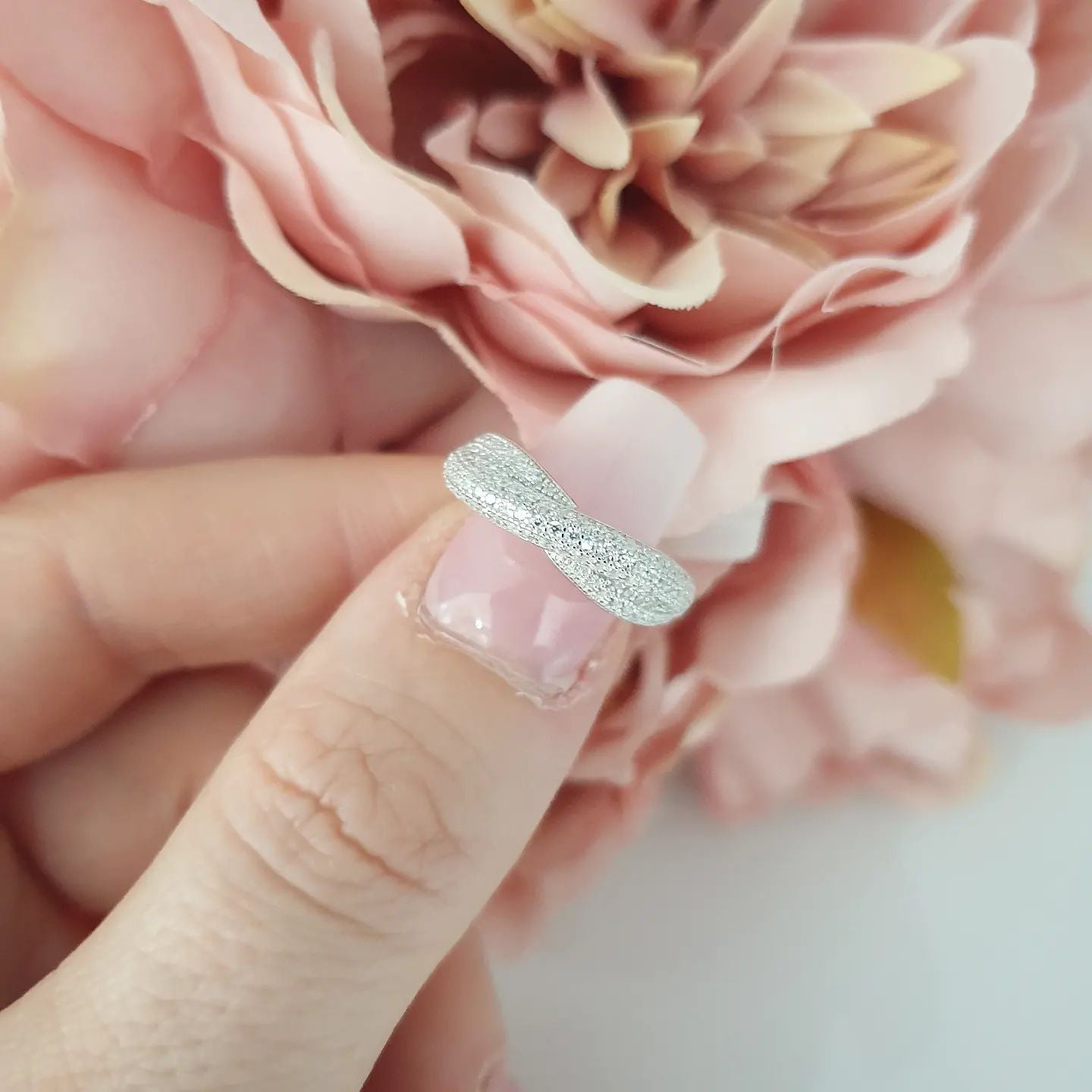 925 Sterling Silver Pave Set Cz Crossover Ring