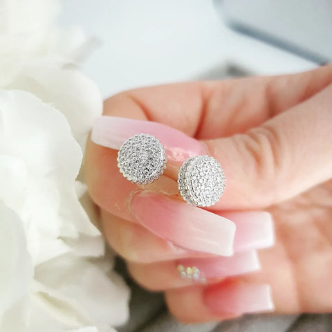 925 Sterling Silver Cz Round Cluster Stud Earrings