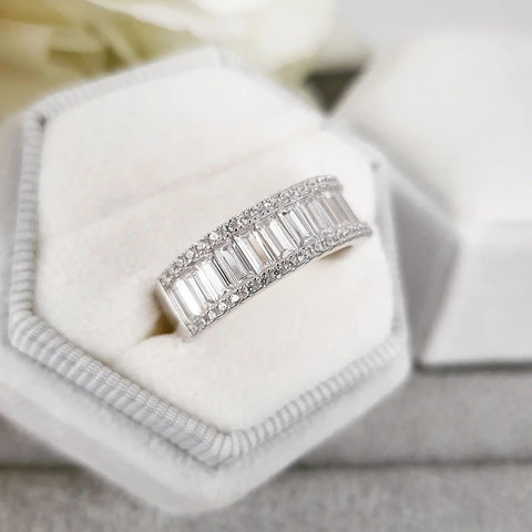 925 Sterling Silver Half ET Baguettes & Round CZ Ring