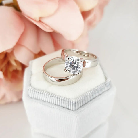 925 Sterling Silver Bridal Set Cz Rings 