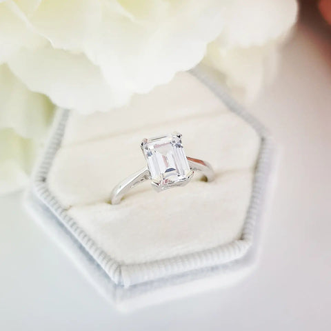 925 Sterling Silver 1.75ct Emerald Cut CZ Ring