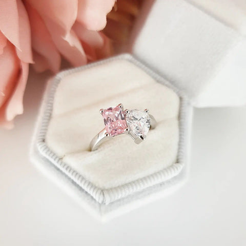 925 Sterling Silver Pink & White Cz Tension Crossover Ring