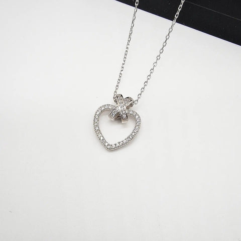 925 Sterling Silver Cz Heart Kiss Kiss Pendant with 18" Chain