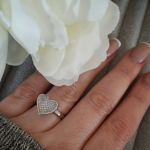 925 Sterling Silver Pave Set Heart Ring
