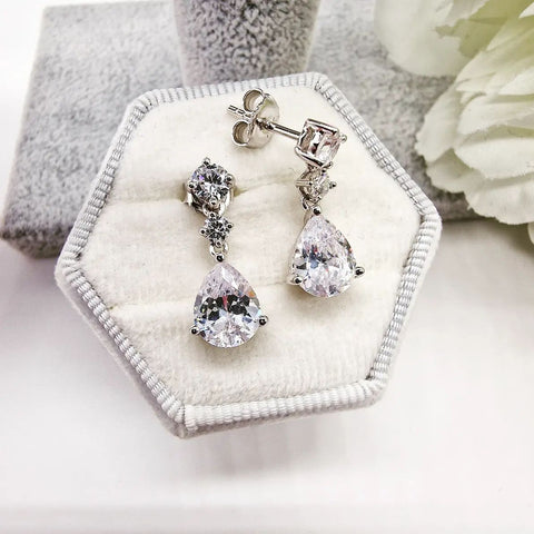 925 Sterling Silver Cz Tear Drop Earrings