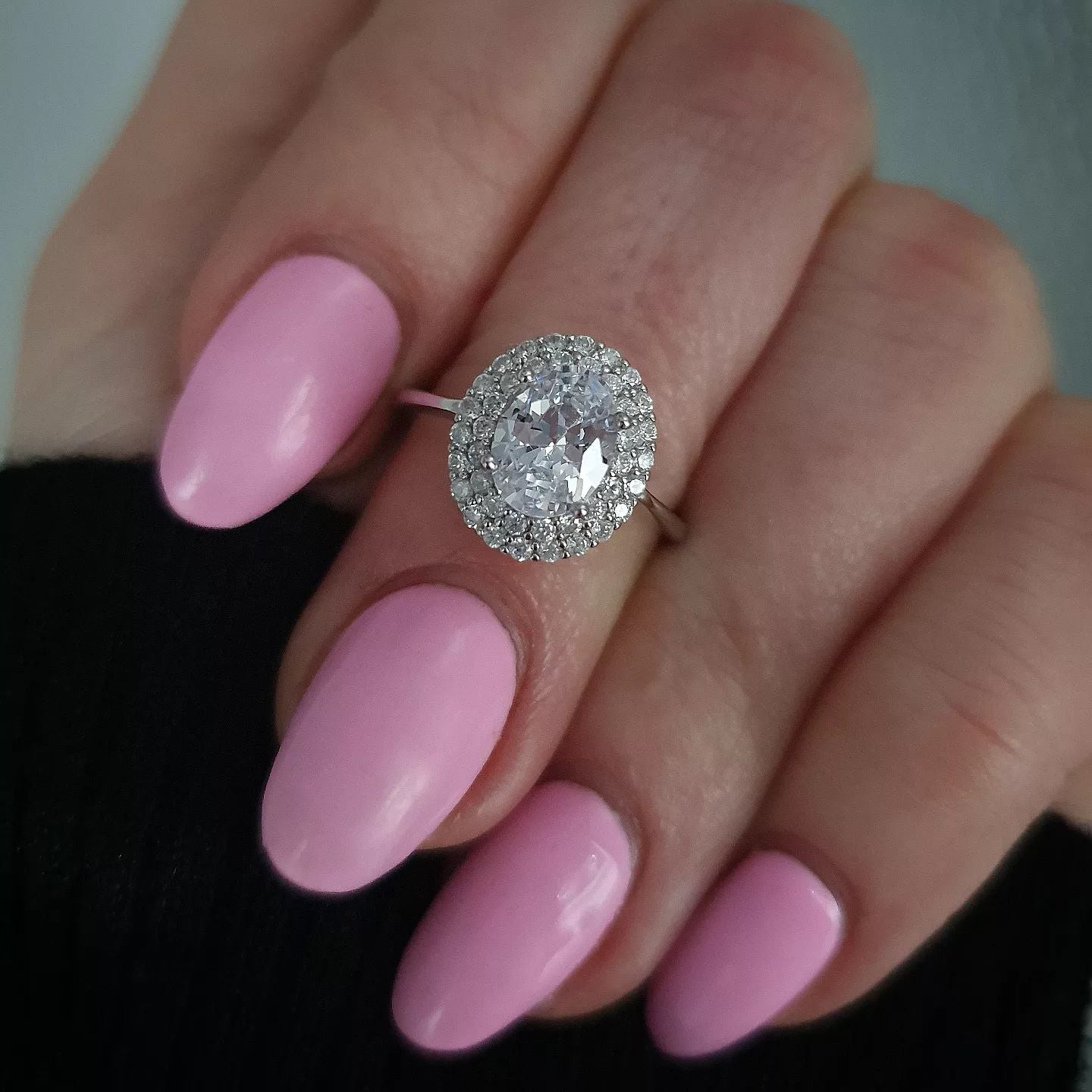 925 Sterling Silver Oval Cz Double Halo Ring