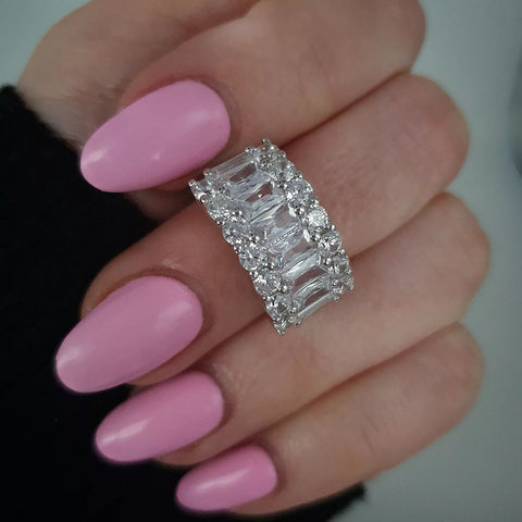 925 Sterling Silver Fancy Cz Half Eternity Ring