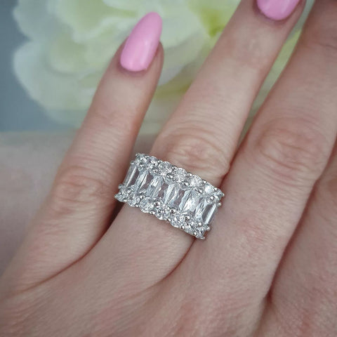 925 Sterling Silver Fancy Cz Half Eternity Ring