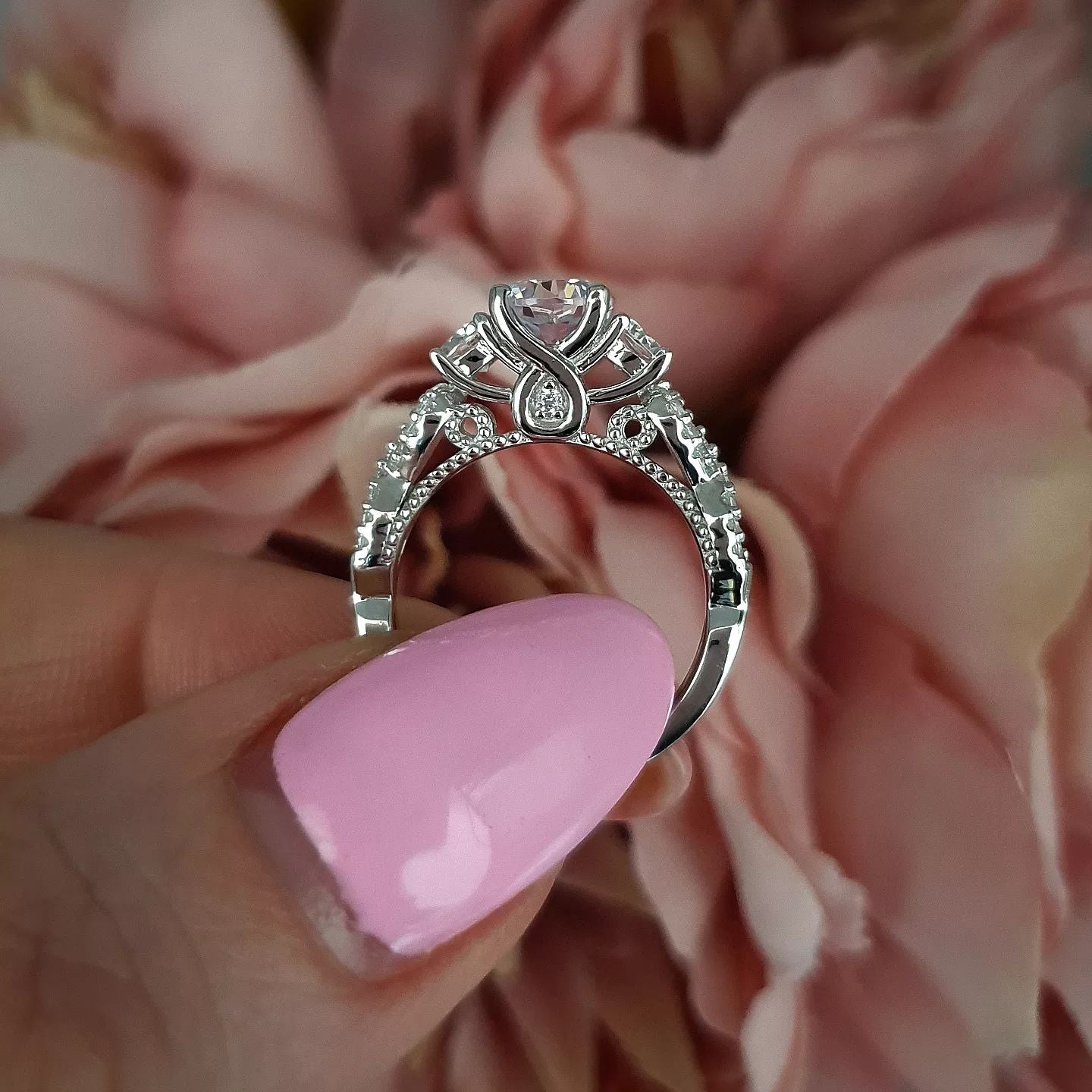 925 Sterling Silver Vintage Cz Trilogy Ring with Infinity Band