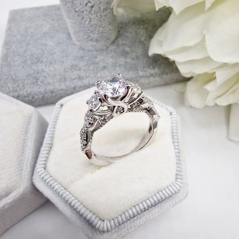 925 Sterling Silver Vintage Cz Trilogy Ring with Infinity Band
